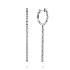 14K White Gold Diamond Huggie Drop Earrings