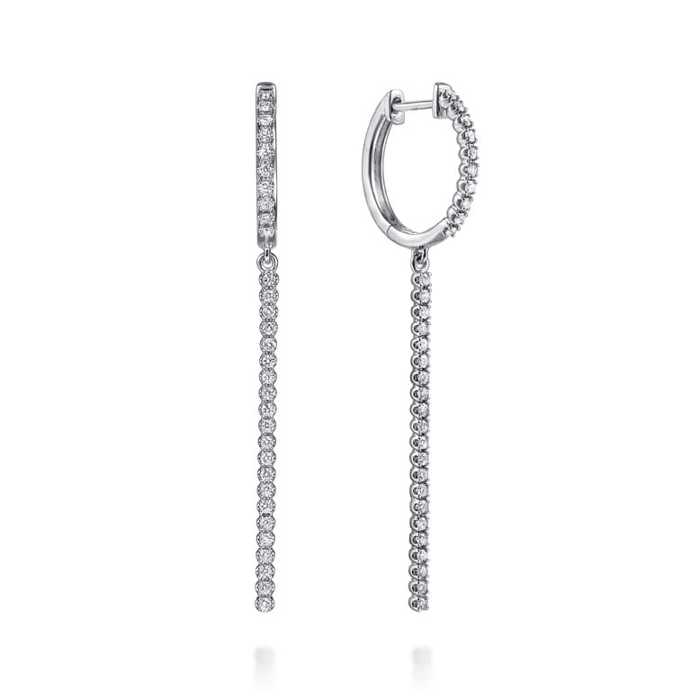 14K White Gold Diamond Huggie Drop Earrings - 0.4 ct - Shot 1
