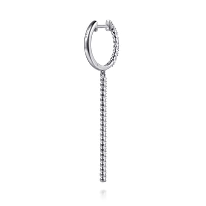 14K White Gold Diamond Huggie Drop Earrings