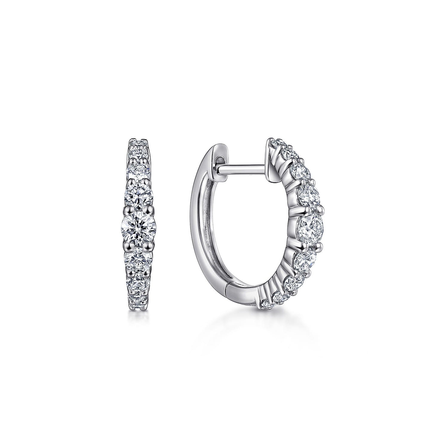 14K White Gold Diamond Huggie Earrings 13mm - 0.5 ct - Shot 1