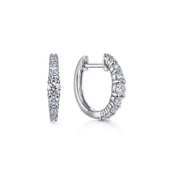 14K White Gold Diamond Huggie Earrings 13mm
