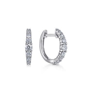 14K White Gold Diamond Huggie Earrings 13mm