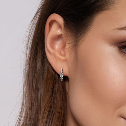 14K White Gold Diamond Huggie Earrings 13mm