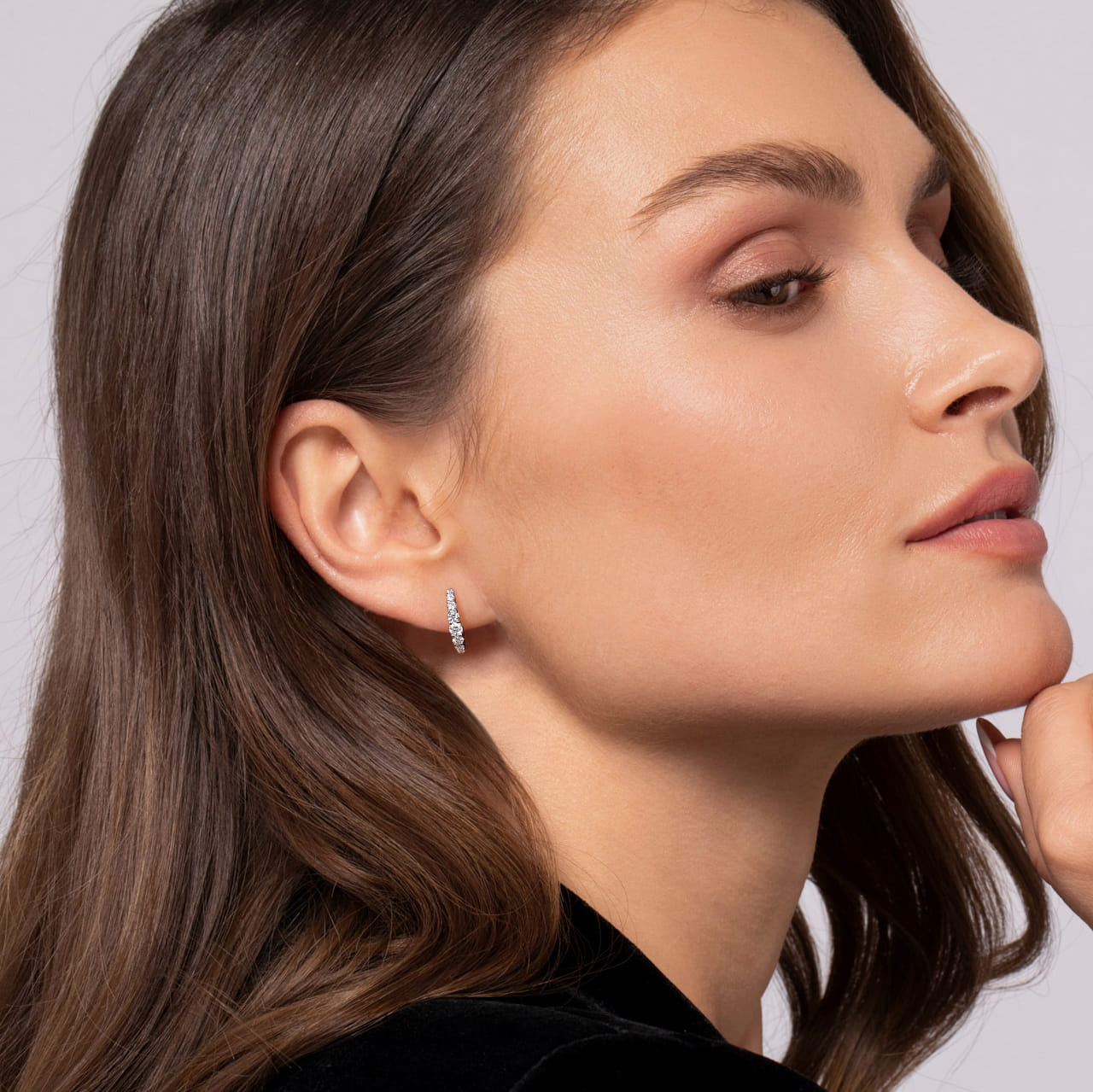 14K White Gold Diamond Huggie Earrings 13mm - 0.5 ct - Shot 3