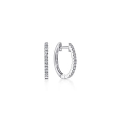 14K White Gold Diamond Huggie Earrings 15mm