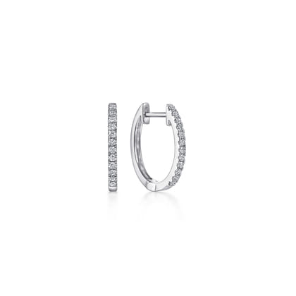 14K White Gold Diamond Huggie Earrings 15mm