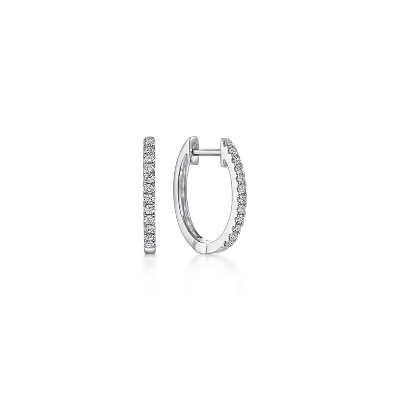 14K White Gold Diamond Huggie Earrings 15mm - 0.18 ct - Shot 1