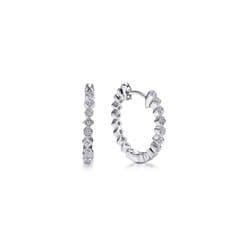 14K White Gold Diamond Huggie Earrings in 15mm