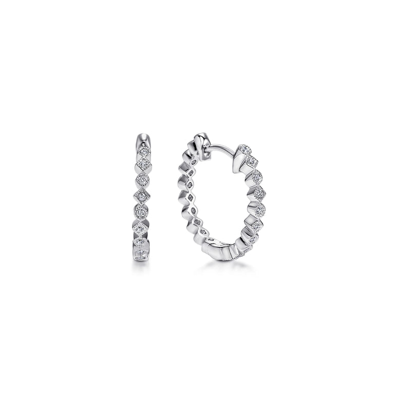 14K White Gold Diamond Huggie Earrings in 15mm - 0.08 ct - Shot 1