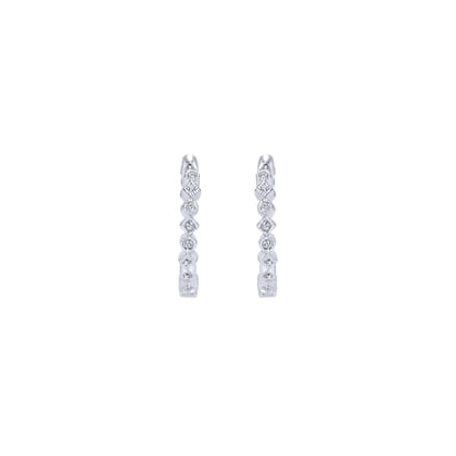 14K White Gold Diamond Huggie Earrings in 15mm