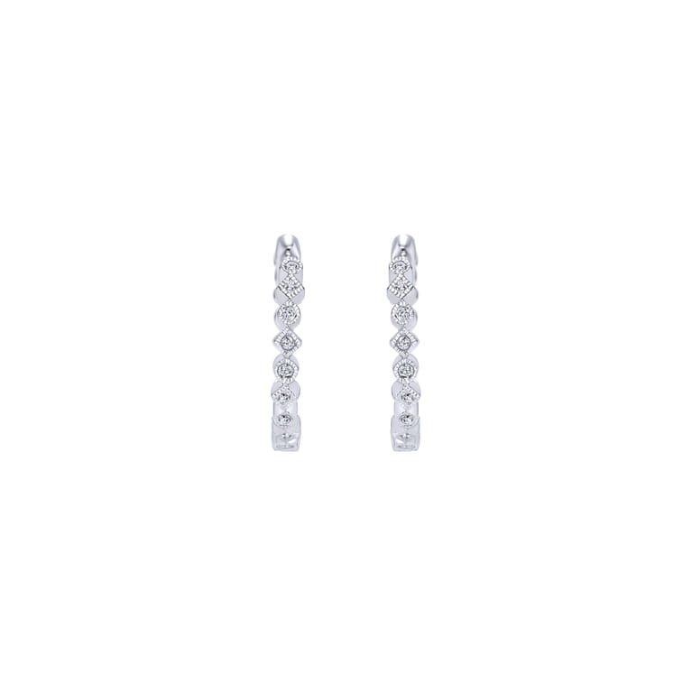 14K White Gold Diamond Huggie Earrings in 15mm - 0.08 ct - Shot 3