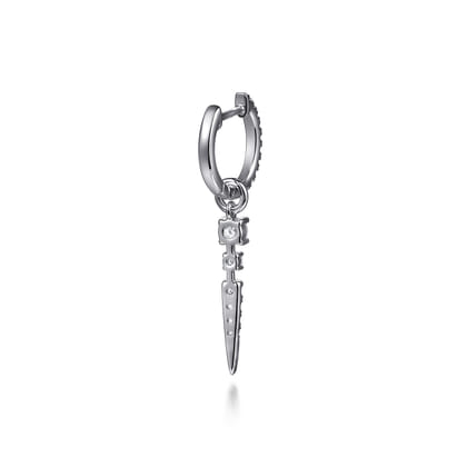 14K White Gold Diamond Huggie Earrings with Spike Drops