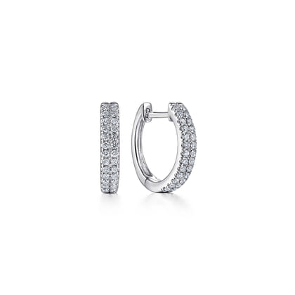14K White Gold Diamond Huggie Earrings