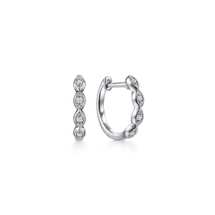 14K White Gold Diamond Huggie Earrings