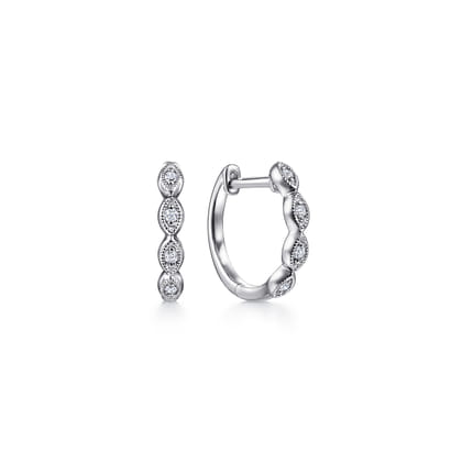 14K White Gold Diamond Huggie Earrings