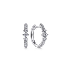 14K White Gold Diamond Huggie Earrings