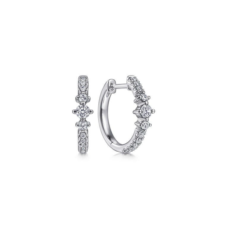 14K White Gold Diamond Huggie Earrings - 0.35 ct - Shot 1