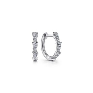 14K White Gold Diamond Huggie Earrings
