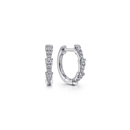 14K White Gold Diamond Huggie Earrings