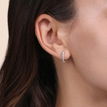 14K White Gold Diamond Huggie Earrings