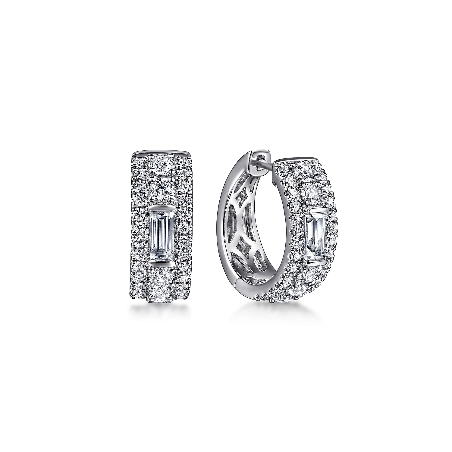 14K White Gold Diamond Huggie Earrings - 1.15 ct - Shot 1