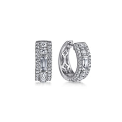 14K White Gold Diamond Huggie Earrings