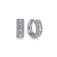 14K White Gold Diamond Huggie Earrings