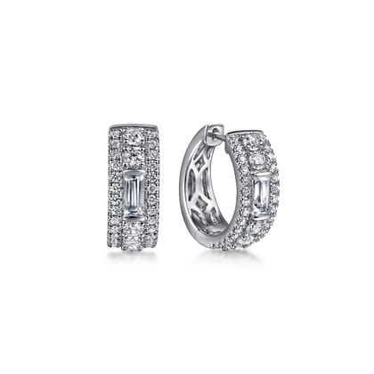 14K White Gold Diamond Huggie Earrings