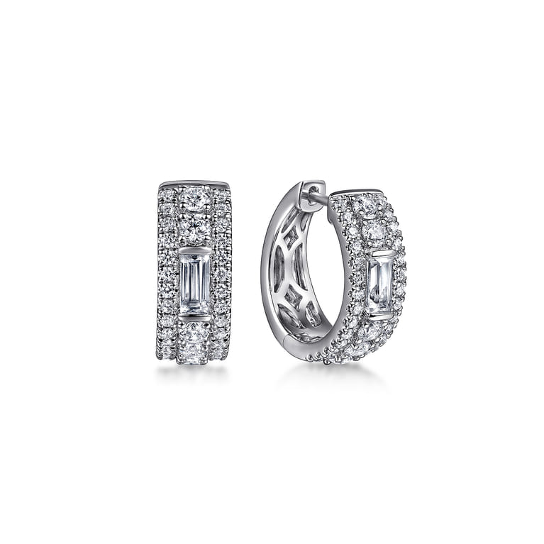 14K White Gold Diamond Huggie Earrings - 1.15 ct - Shot 1