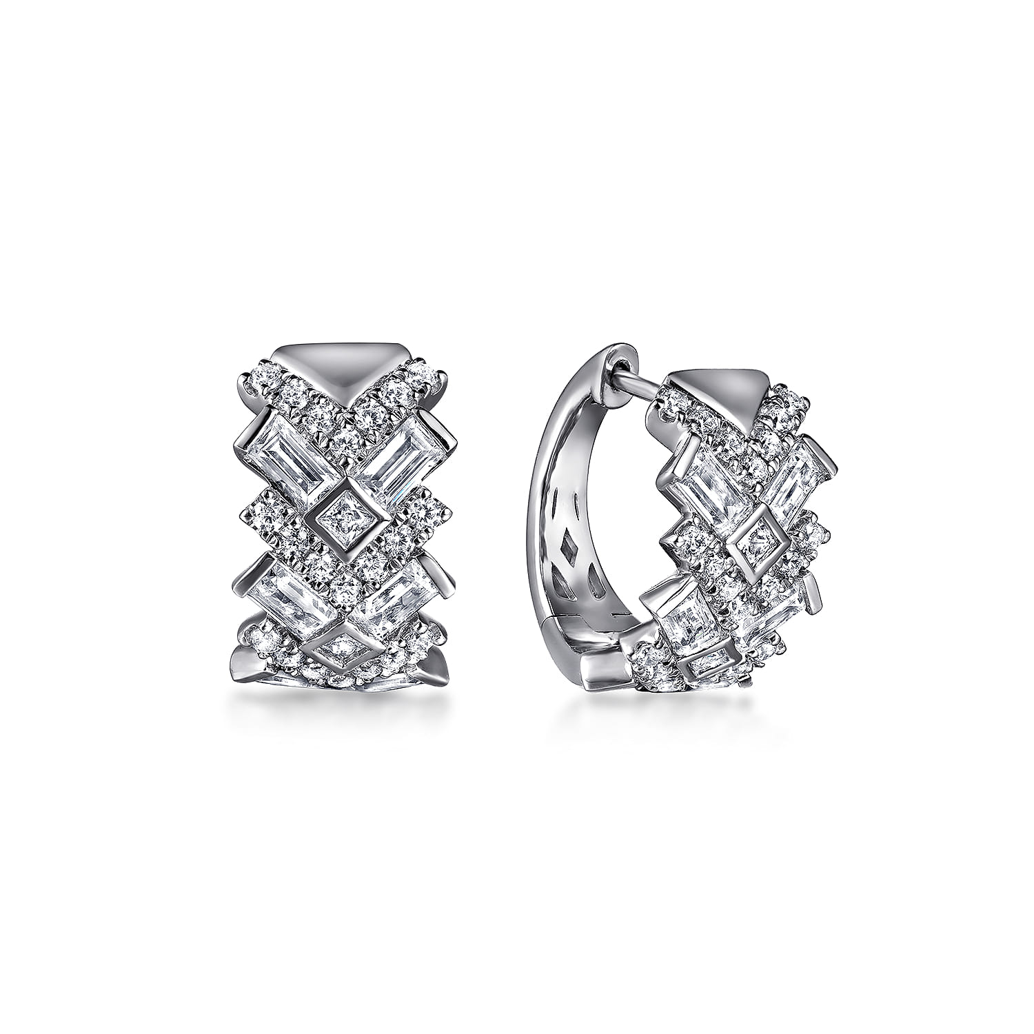 14K White Gold Diamond Huggie Earrings - 1.6 ct - Shot 1