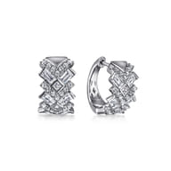 14K White Gold Diamond Huggie Earrings