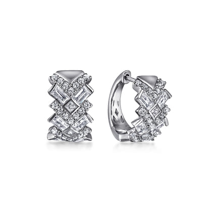 14K White Gold Diamond Huggie Earrings