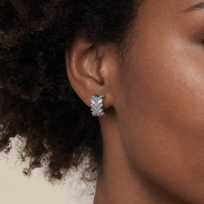 14K White Gold Diamond Huggie Earrings