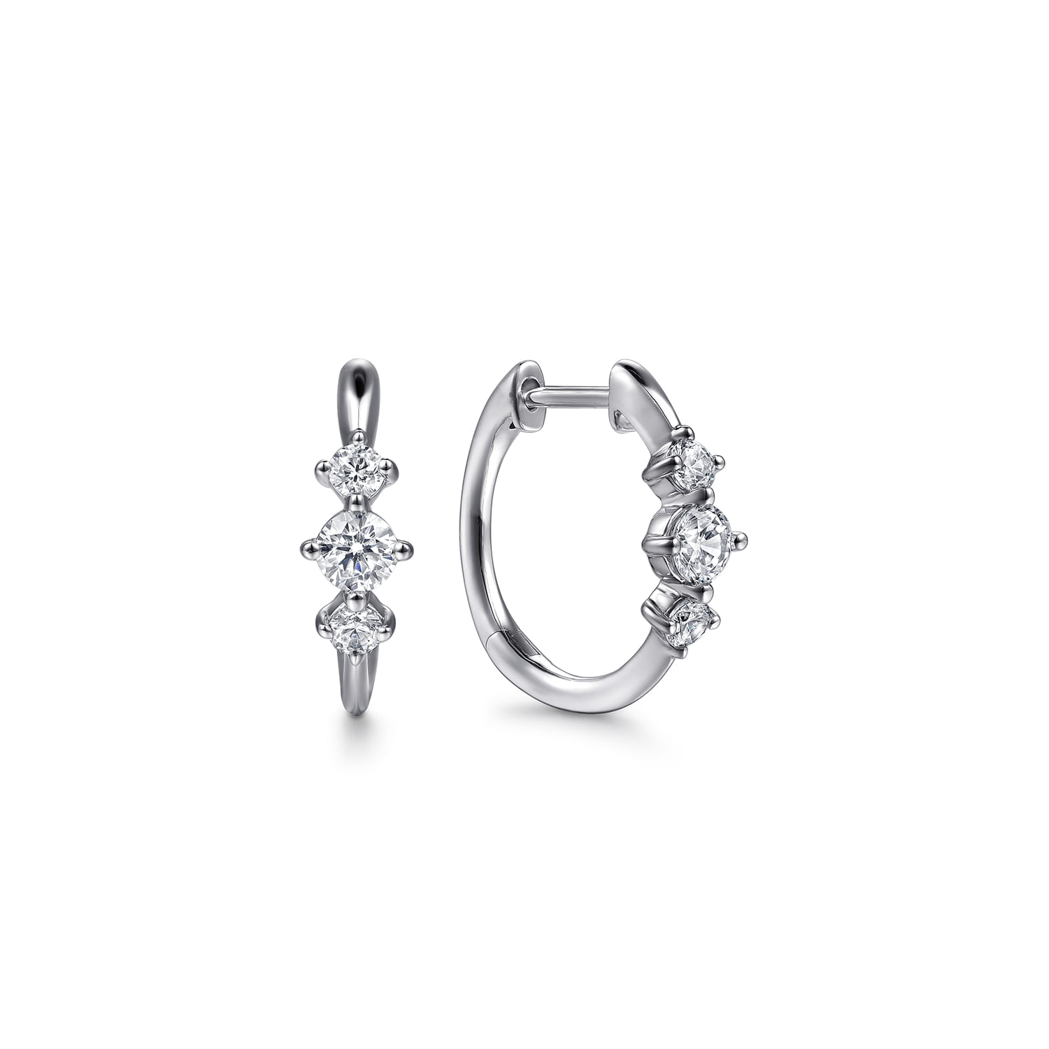 14K White Gold Diamond Huggie Earrings - 0.45 ct - Shot 1