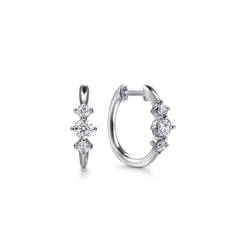 14K White Gold Diamond Huggie Earrings