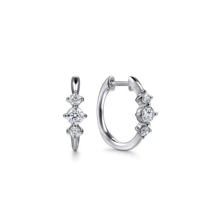 14K White Gold Diamond Huggie Earrings - 0.45 ct - Shot 1