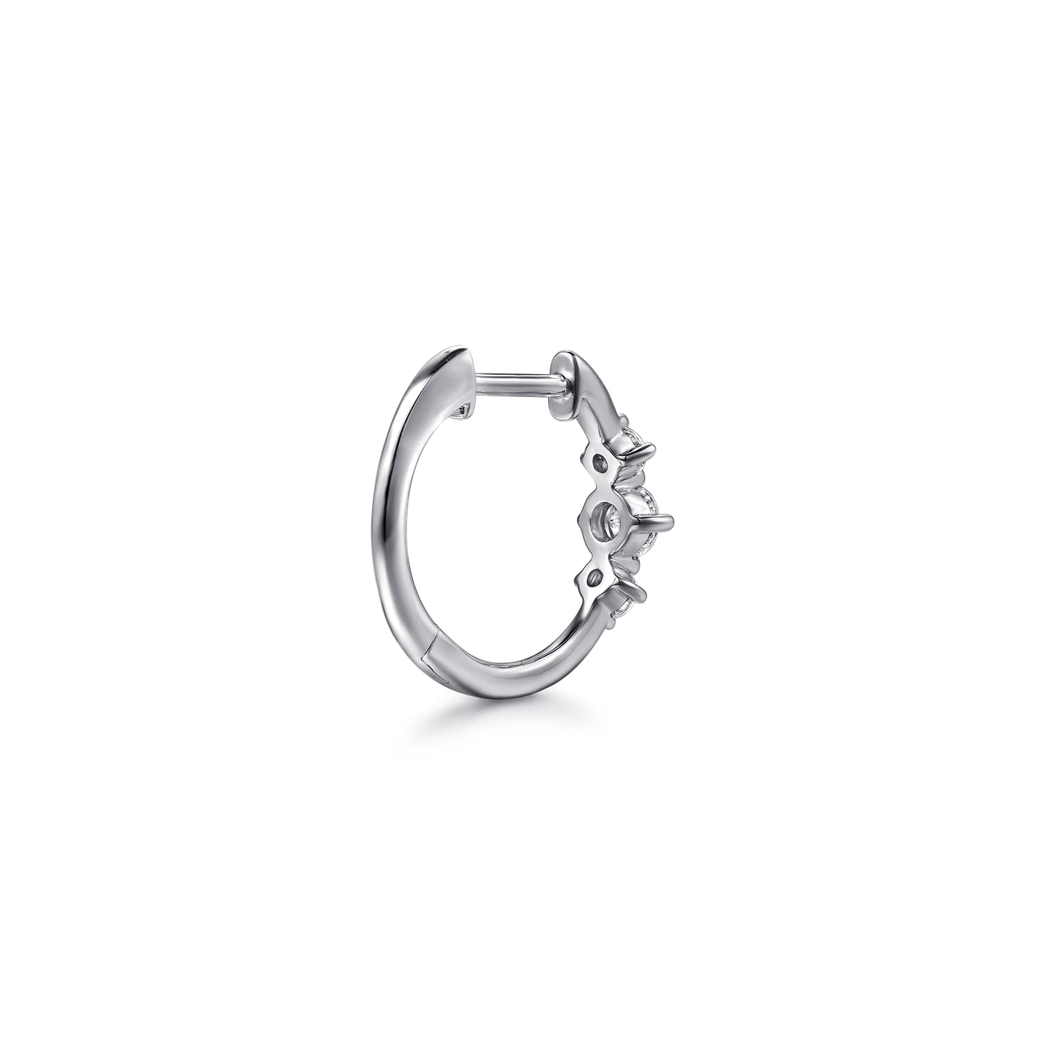 14K White Gold Diamond Huggie Earrings - 0.45 ct - Shot 2