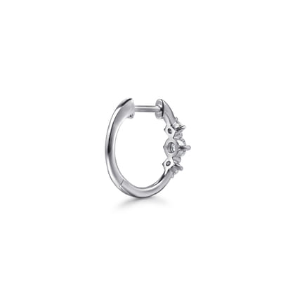 14K White Gold Diamond Huggie Earrings