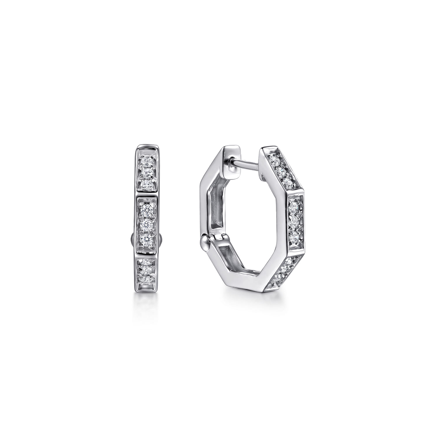14K White Gold Diamond Huggie Earrings - 0.15 ct - Shot 1