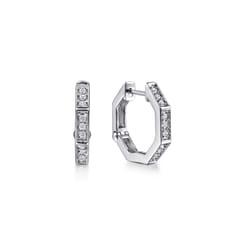 14K White Gold Diamond Huggie Earrings