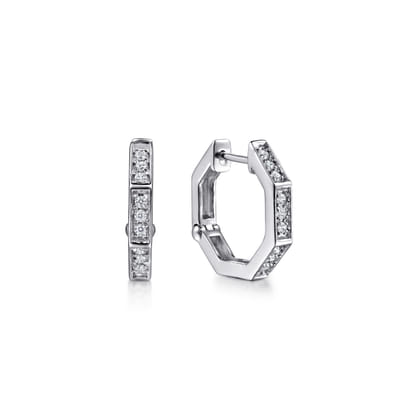 14K White Gold Diamond Huggie Earrings