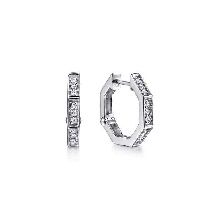 14K White Gold Diamond Huggie Earrings - 0.15 ct - Shot 1