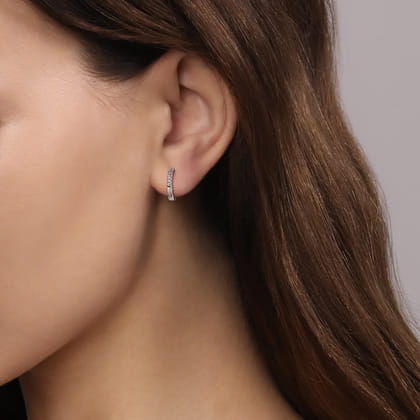 14K White Gold Diamond Huggie In 10mm