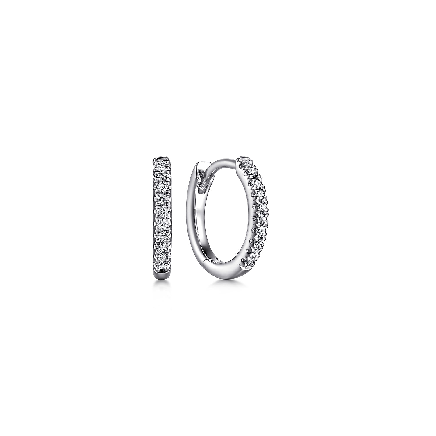 14K White Gold Diamond Huggie In 12mm With U Set - 0.08 ct - Shot 1