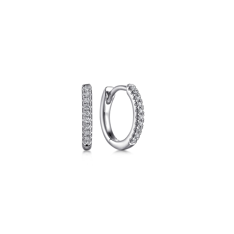 14K White Gold Diamond Huggie In 12mm With U Set - 0.08 ct - Shot 1