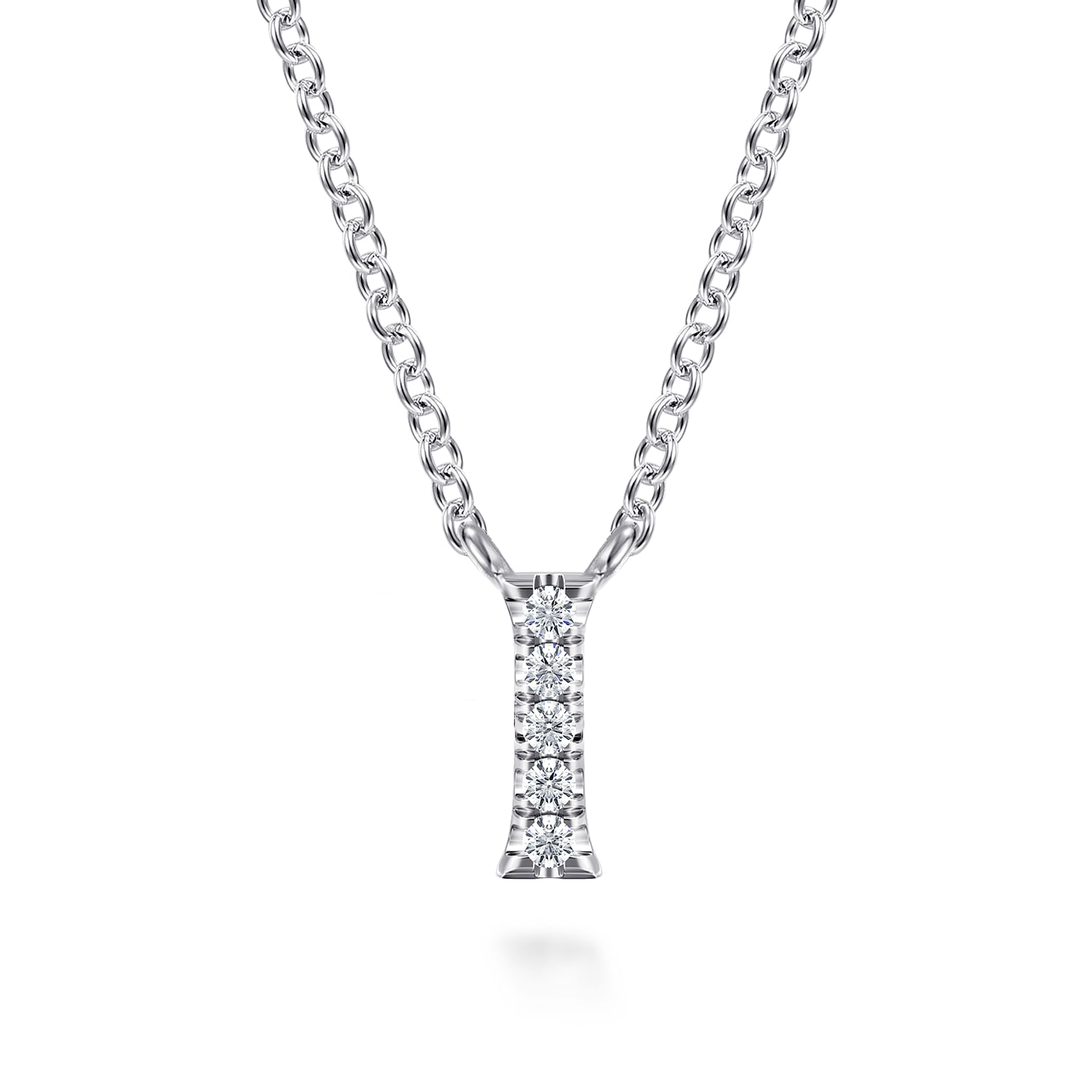 14K White Gold Diamond I Initial Pendant Necklace