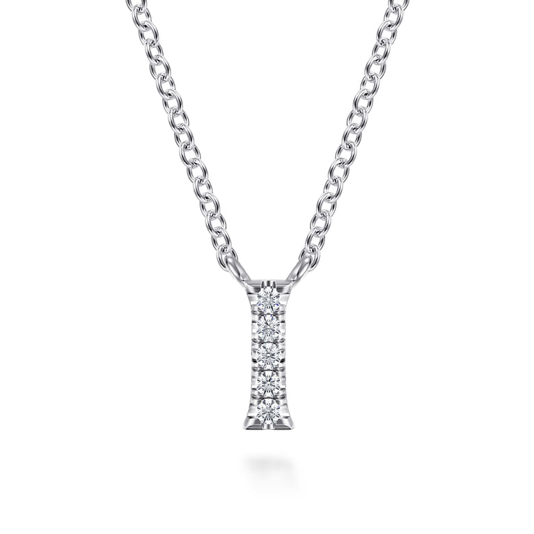 14K White Gold Diamond I Initial Pendant Necklace - 0.03 ct - Shot 1