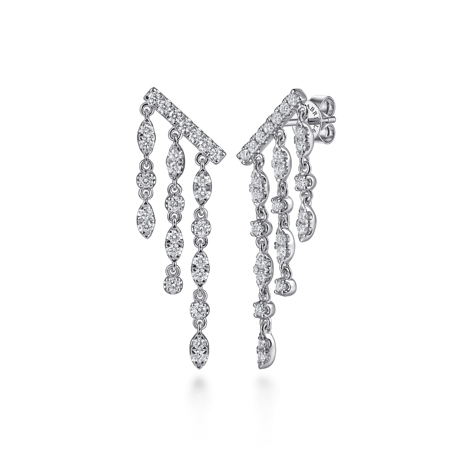 14K White Gold Diamond Illusion Marquise Ear Climber Chandelier Earrings - 1 ct - Shot 1