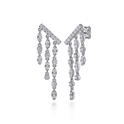 14K White Gold Diamond Illusion Marquise Ear Climber Chandelier Earrings
