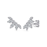 14K White Gold Diamond Illusion Marquise Ear Climber Stud Earrings